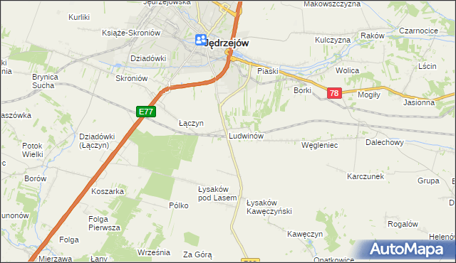 mapa Ludwinów gmina Jędrzejów, Ludwinów gmina Jędrzejów na mapie Targeo