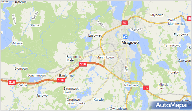 mapa Marcinkowo gmina Mrągowo, Marcinkowo gmina Mrągowo na mapie Targeo