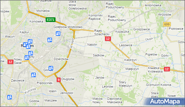 mapa Sadków gmina Jedlnia-Letnisko, Sadków gmina Jedlnia-Letnisko na mapie Targeo