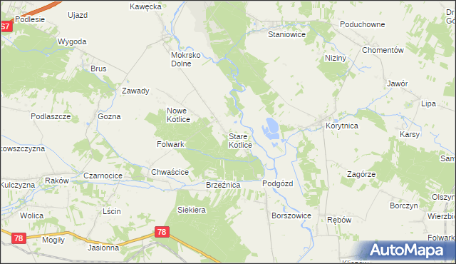 mapa Stare Kotlice, Stare Kotlice na mapie Targeo