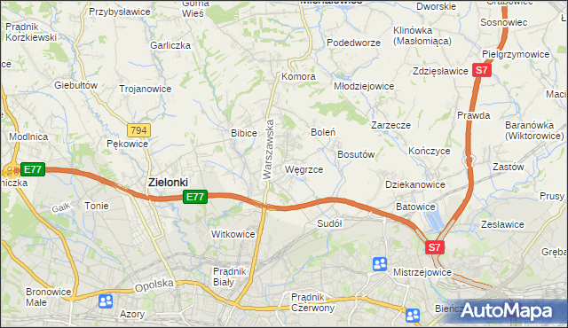 mapa Węgrzce gmina Zielonki, Węgrzce gmina Zielonki na mapie Targeo