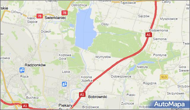 mapa Wymysłów gmina Bobrowniki, Wymysłów gmina Bobrowniki na mapie Targeo