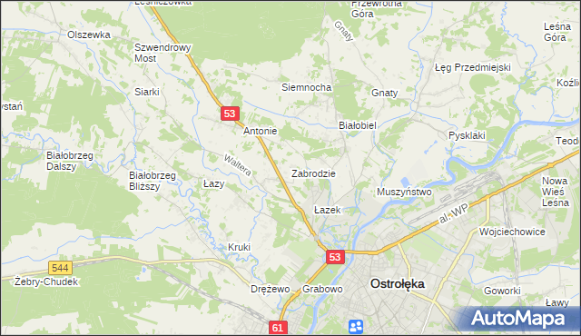 mapa Zabrodzie gmina Olszewo-Borki, Zabrodzie gmina Olszewo-Borki na mapie Targeo