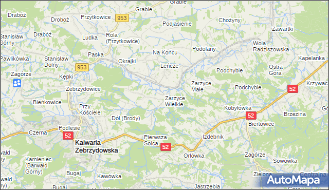 mapa Zarzyce Wielkie, Zarzyce Wielkie na mapie Targeo