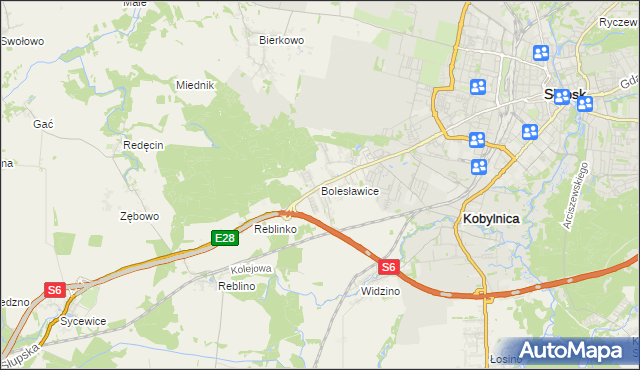 mapa Bolesławice gmina Kobylnica, Bolesławice gmina Kobylnica na mapie Targeo