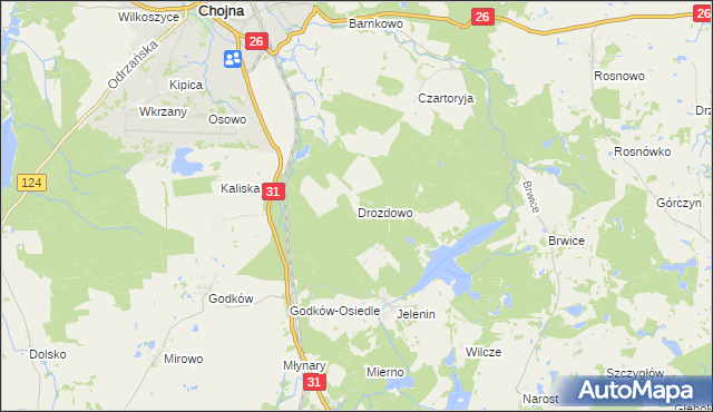 mapa Drozdowo gmina Chojna, Drozdowo gmina Chojna na mapie Targeo