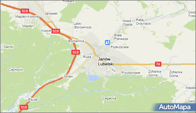 mapa Janów Lubelski, Janów Lubelski na mapie Targeo
