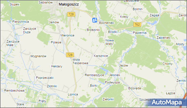 mapa Karsznice gmina Małogoszcz, Karsznice gmina Małogoszcz na mapie Targeo