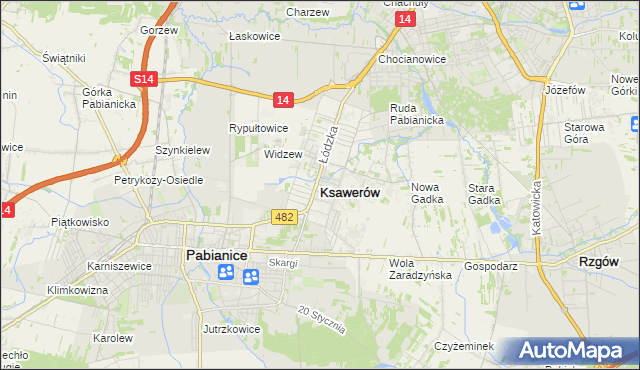 mapa Ksawerów powiat pabianicki, Ksawerów powiat pabianicki na mapie Targeo