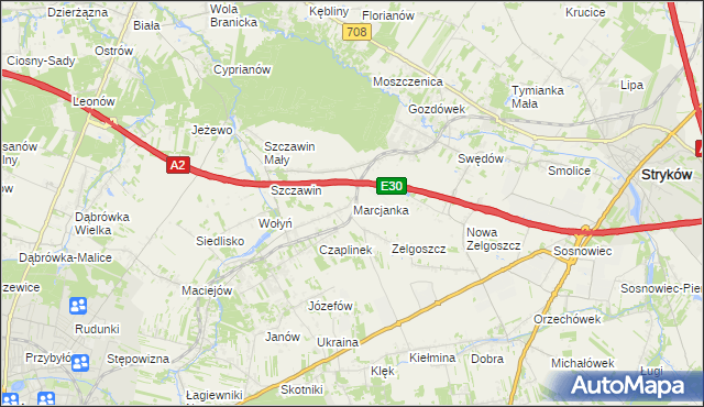 mapa Marcjanka gmina Zgierz, Marcjanka gmina Zgierz na mapie Targeo