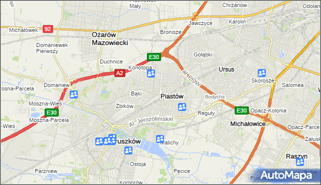mapa Piastów powiat pruszkowski, Piastów powiat pruszkowski na mapie Targeo