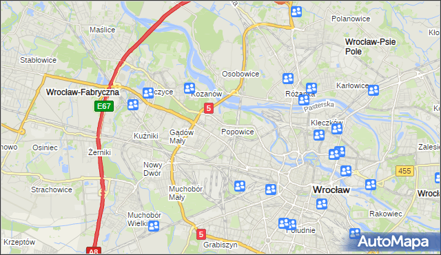 mapa Popowice gmina Wrocław, Popowice gmina Wrocław na mapie Targeo