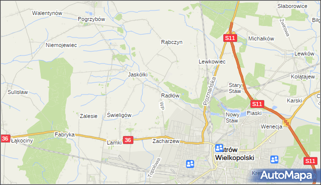mapa Radłów gmina Raszków, Radłów gmina Raszków na mapie Targeo