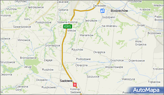 mapa Romanów gmina Bodzechów, Romanów gmina Bodzechów na mapie Targeo