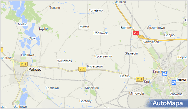 mapa Rycerzewko gmina Pakość, Rycerzewko gmina Pakość na mapie Targeo