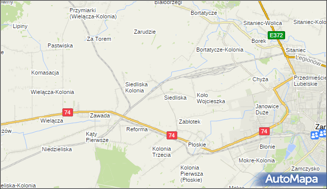 mapa Siedliska gmina Zamość, Siedliska gmina Zamość na mapie Targeo