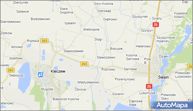 mapa Sławoszewo gmina Kleczew, Sławoszewo gmina Kleczew na mapie Targeo