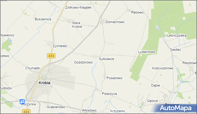 mapa Sułkowice gmina Krobia, Sułkowice gmina Krobia na mapie Targeo