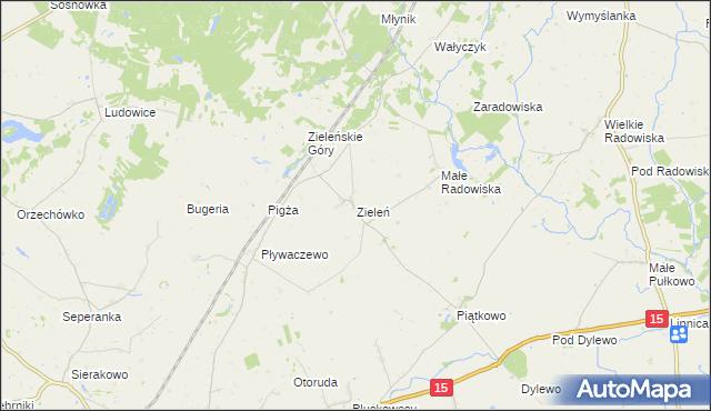 mapa Zieleń gmina Ryńsk, Zieleń gmina Ryńsk na mapie Targeo