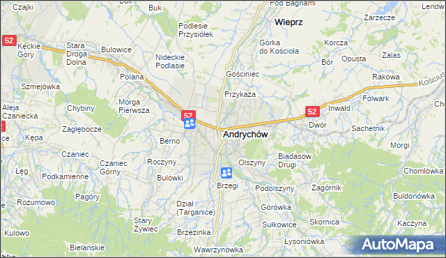 mapa Andrychów, Andrychów na mapie Targeo