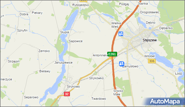 mapa Antoninek gmina Stęszew, Antoninek gmina Stęszew na mapie Targeo