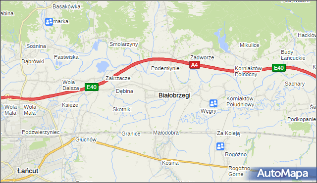 mapa Białobrzegi powiat łańcucki, Białobrzegi powiat łańcucki na mapie Targeo