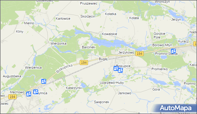 mapa Bugaj gmina Pobiedziska, Bugaj gmina Pobiedziska na mapie Targeo