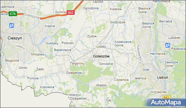 mapa Goleszów powiat cieszyński, Goleszów powiat cieszyński na mapie Targeo