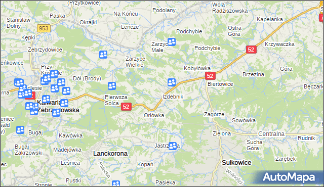 mapa Izdebnik gmina Lanckorona, Izdebnik gmina Lanckorona na mapie Targeo