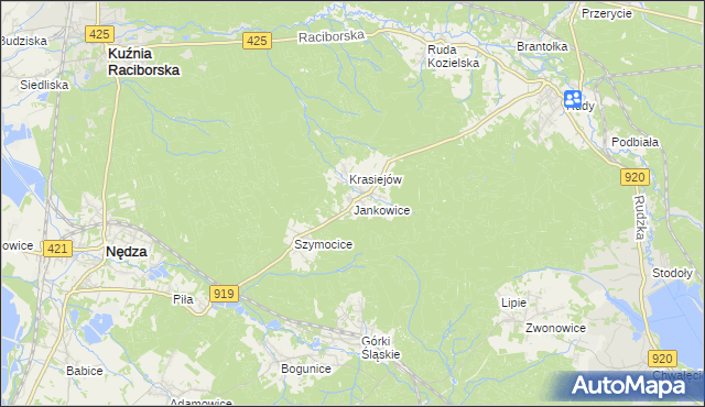 mapa Jankowice gmina Kuźnia Raciborska, Jankowice gmina Kuźnia Raciborska na mapie Targeo
