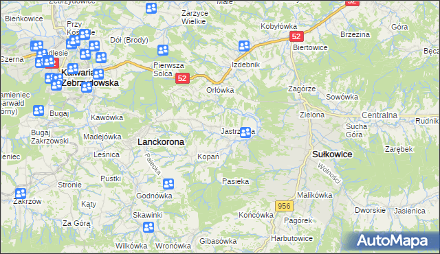 mapa Jastrzębia gmina Lanckorona, Jastrzębia gmina Lanckorona na mapie Targeo