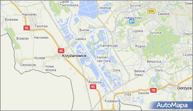 mapa Kamień nad Odrą, Kamień nad Odrą na mapie Targeo