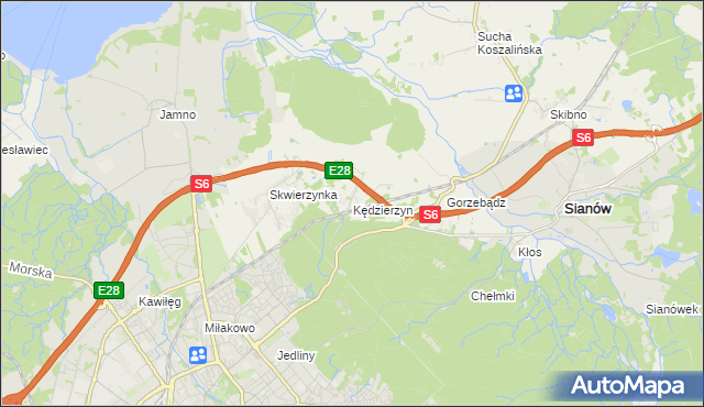 mapa Kędzierzyn gmina Sianów, Kędzierzyn gmina Sianów na mapie Targeo