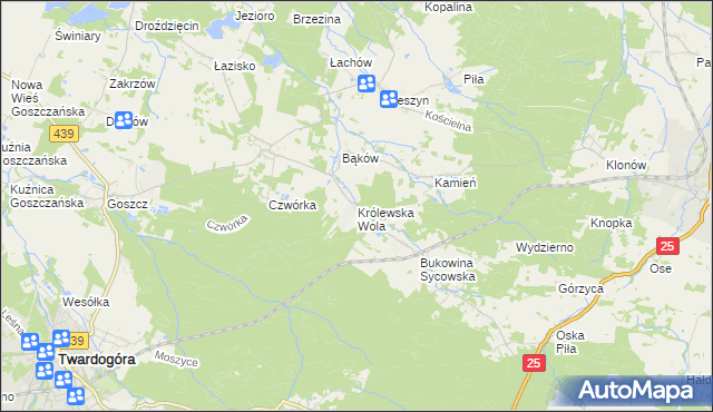 mapa Królewska Wola gmina Międzybórz, Królewska Wola gmina Międzybórz na mapie Targeo