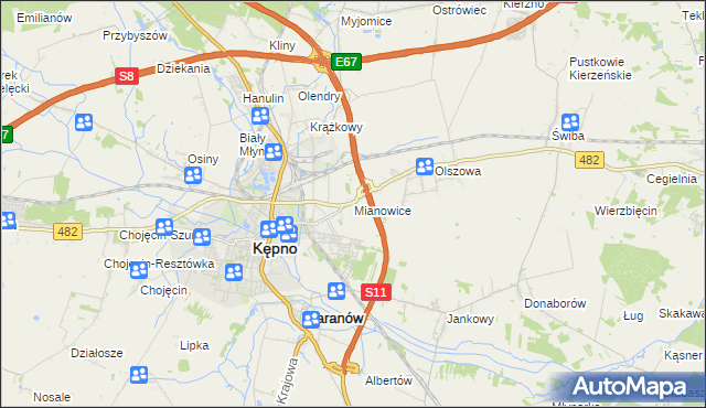 mapa Mianowice gmina Kępno, Mianowice gmina Kępno na mapie Targeo