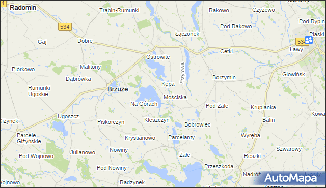 mapa Mościska gmina Brzuze, Mościska gmina Brzuze na mapie Targeo