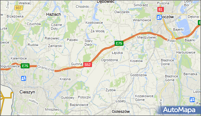 mapa Ogrodzona gmina Dębowiec, Ogrodzona gmina Dębowiec na mapie Targeo