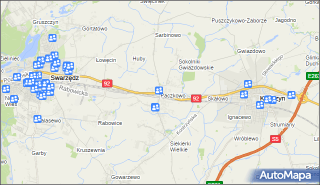 mapa Paczkowo gmina Swarzędz, Paczkowo gmina Swarzędz na mapie Targeo