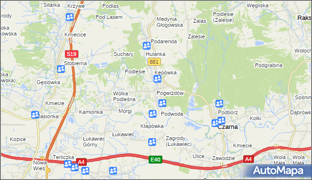 mapa Pogwizdów gmina Czarna, Pogwizdów gmina Czarna na mapie Targeo