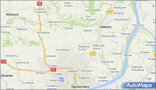 mapa Rzeczyca Sucha, Rzeczyca Sucha na mapie Targeo