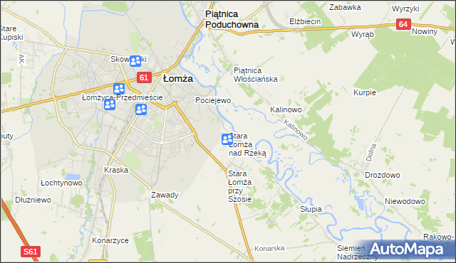 mapa Stara Łomża nad Rzeką, Stara Łomża nad Rzeką na mapie Targeo