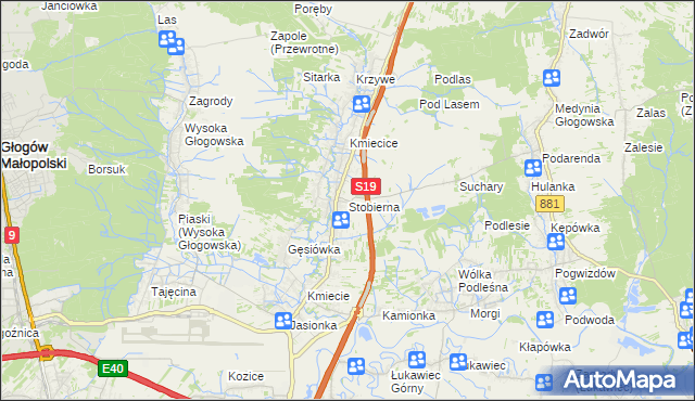 mapa Stobierna gmina Trzebownisko, Stobierna gmina Trzebownisko na mapie Targeo