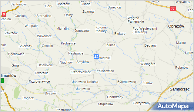 mapa Świątniki gmina Obrazów, Świątniki gmina Obrazów na mapie Targeo