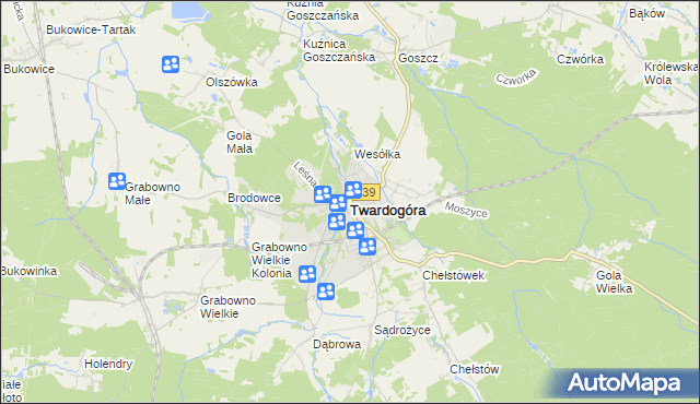 mapa Twardogóra, Twardogóra na mapie Targeo