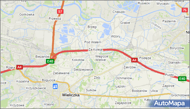 mapa Węgrzce Wielkie, Węgrzce Wielkie na mapie Targeo