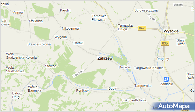 mapa Zakrzew powiat lubelski, Zakrzew powiat lubelski na mapie Targeo