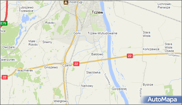 mapa Bałdowo gmina Tczew, Bałdowo gmina Tczew na mapie Targeo