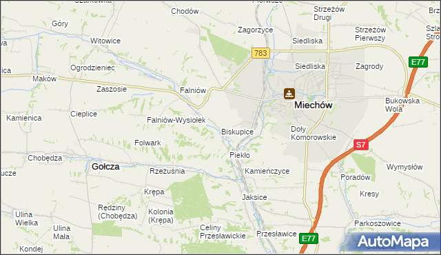 mapa Biskupice gmina Miechów, Biskupice gmina Miechów na mapie Targeo