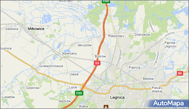 mapa Bobrów gmina Miłkowice, Bobrów gmina Miłkowice na mapie Targeo