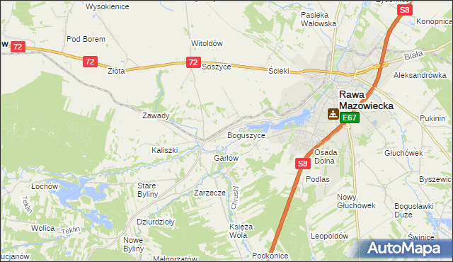 mapa Boguszyce gmina Rawa Mazowiecka, Boguszyce gmina Rawa Mazowiecka na mapie Targeo
